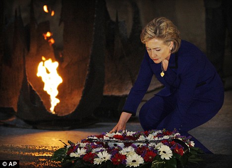 TheSecretary of State lays a wreath next to the Eternal Flame during a ceremony in the Hall of Remembrance at the Yad Vashem Holocaust Memorial in Jerusalem